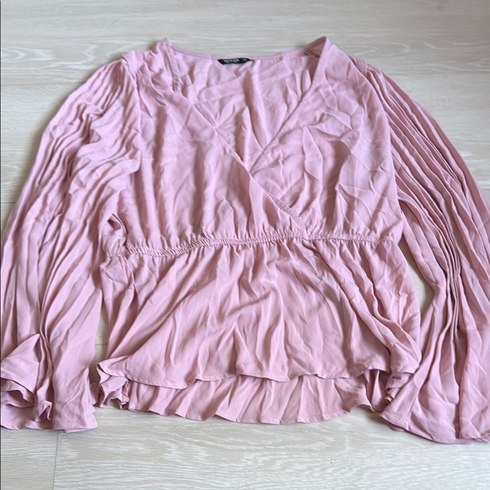 ✨Pleated Pink Long Sleeve Blouse